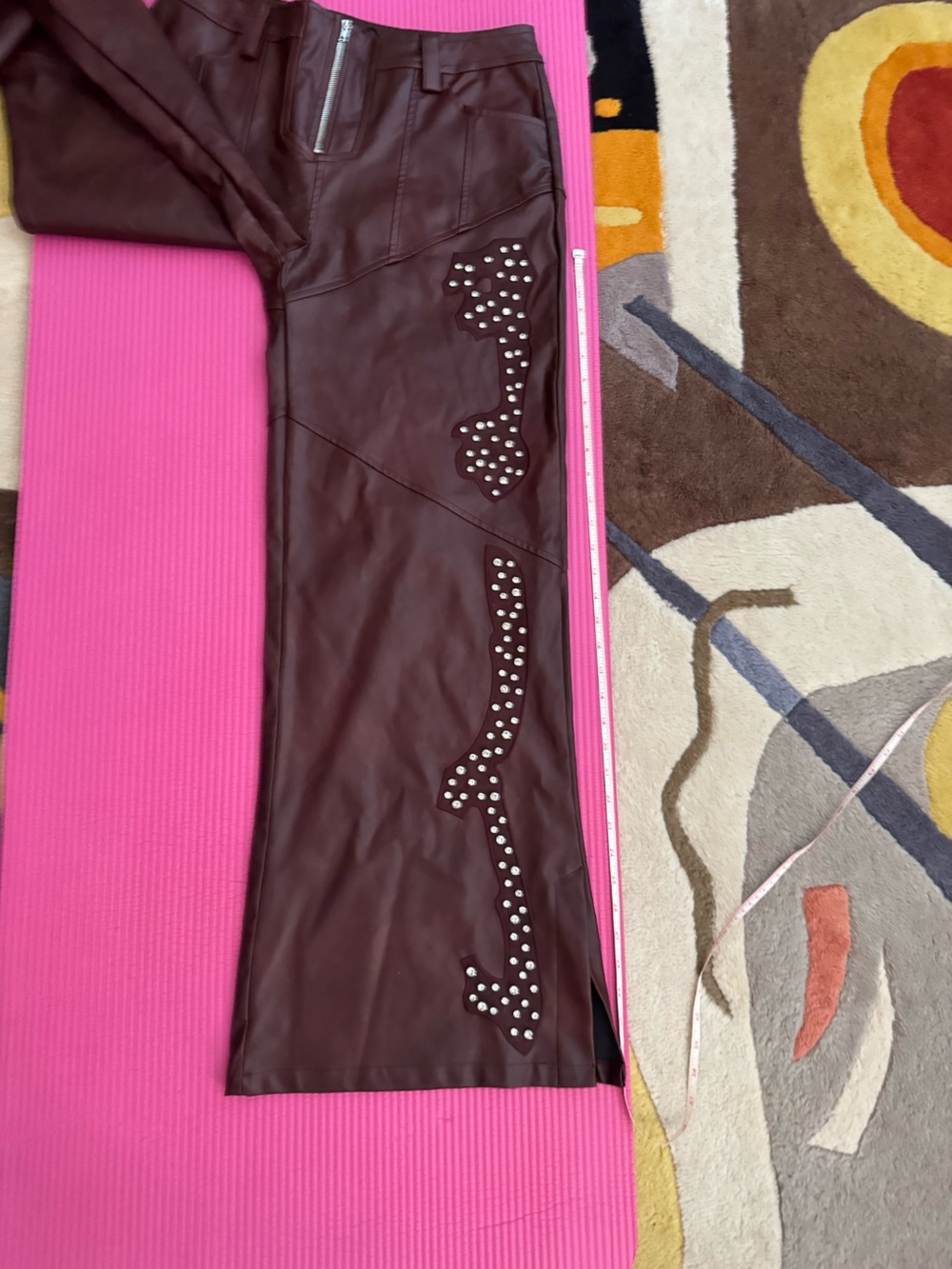 Akira Studded Wine brown / burgundy faux Leather Wide-Leg Pants - Picture 8 of 11